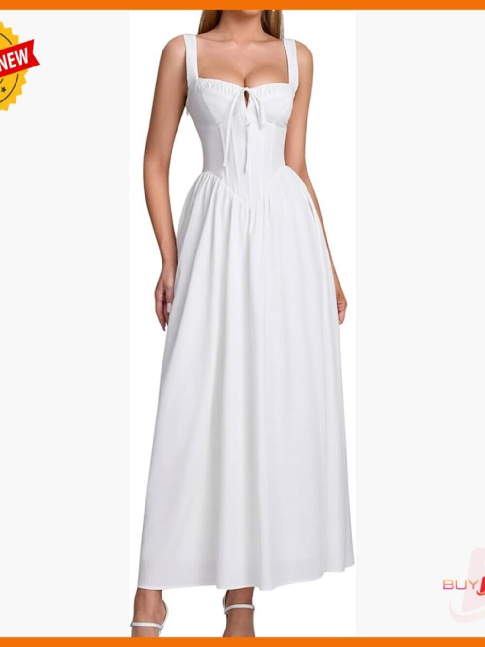 Corset Midi Dress A-Line Flowy Lace Up Sundress Wedding Guest Formal